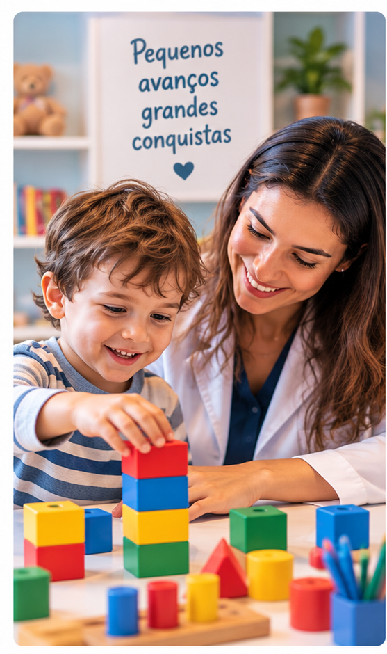 Profissional acompanhando criança em atividade lúdica voltada ao desenvolvimento infantil.