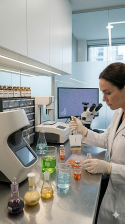 An&aacute;lise laboratorial de formula&ccedil;&otilde;es cosmec&ecirc;uticas personalizadas para protocolos de est&eacute;tica regenerativa.