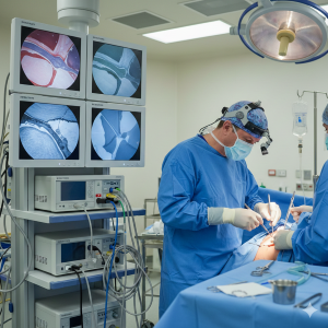 Procedimento de artroscopia de ombro em hospital de referência.