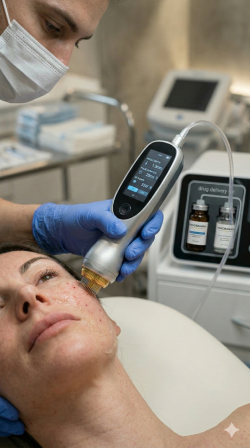 Procedimento de microagulhamento e drug delivery realizado por enfermeiro especializado.