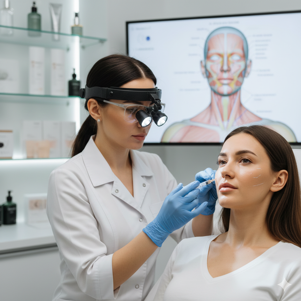 Profissional realizando preenchimento facial