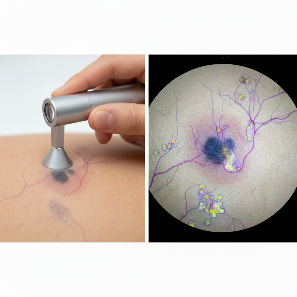 Visualização detalhada de padrão de rede pigmentar em lesão cutânea