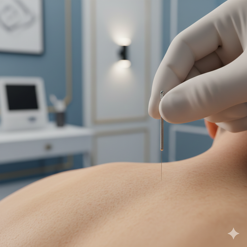 M&eacute;dico realizando procedimento de acupuntura