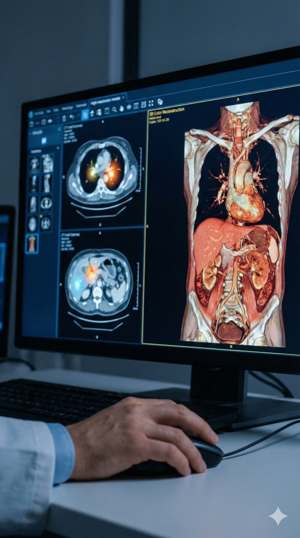Tomografia computadorizada de tórax de alta resolução em workstation médica